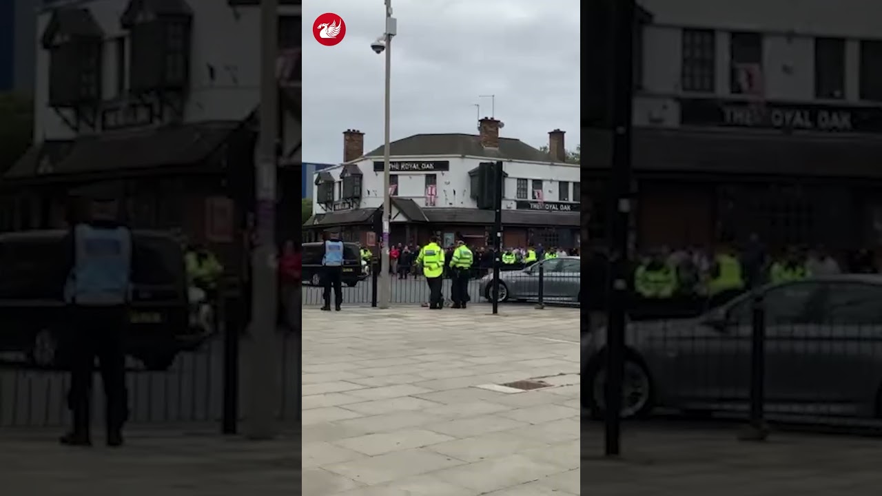Large police presence as anti immigration protestors march in Liverpool today, Saturday 4 June