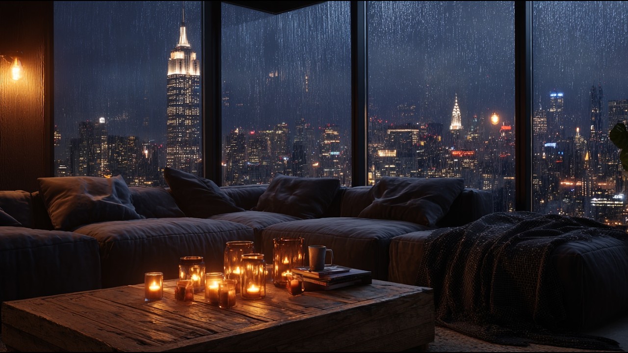 Rainy City Night Piano Jazz 🌧️ Cozy Apartment Focus Music for Coding, Deep Work & Study