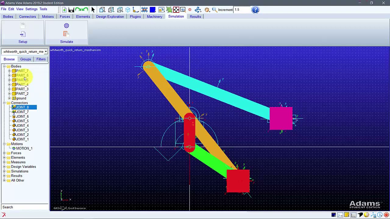Whit-worth quick return mechanism- ADAMS SOFTWARE
