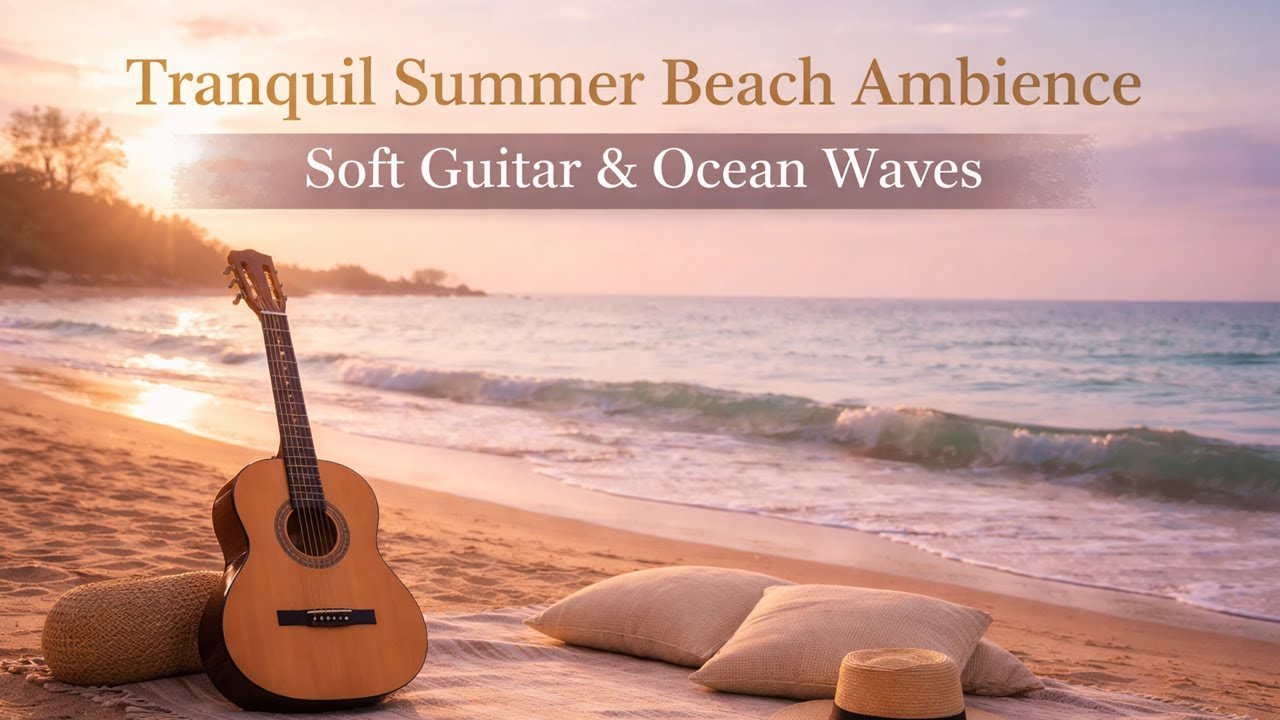 Tranquil Summer Beach Ambience - Gentle Guitar & Ocean Waves