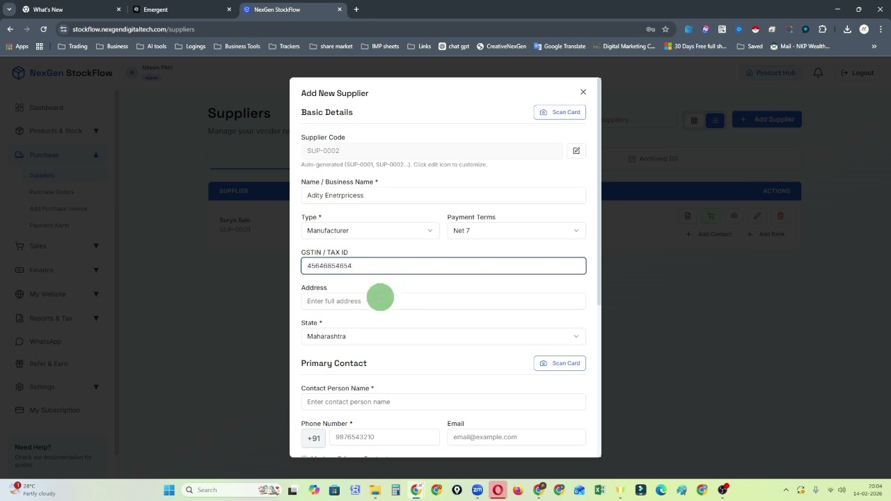 How to add supplier In StockFl;ow