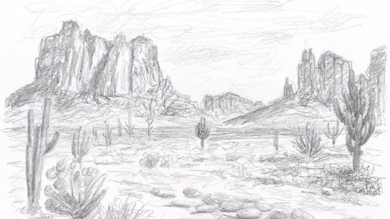 How to Sketch Draw a Desert Landscape | Monument Valley Pencil Drawing