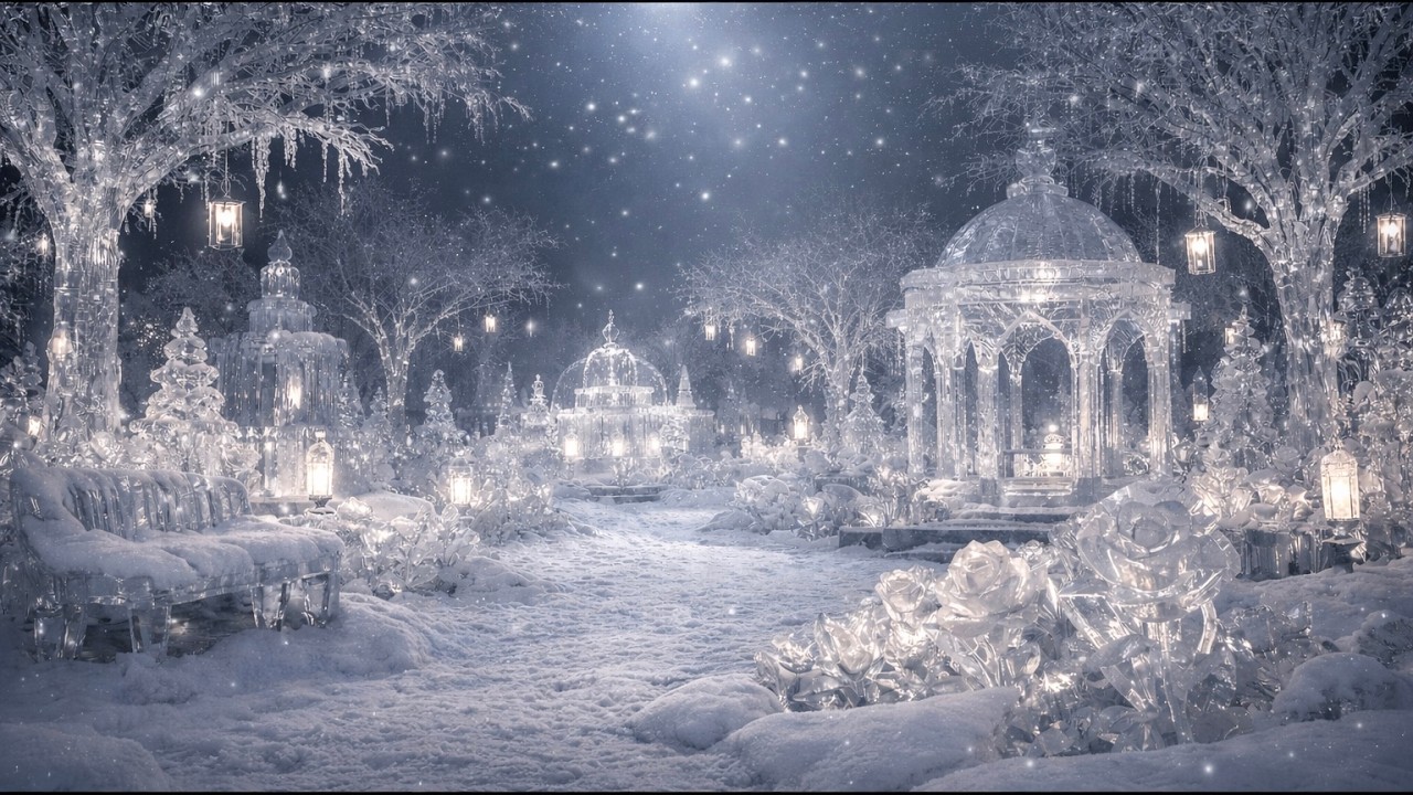 Ice Garden Reading Ambience ❄️ Soft Winter Music, Snowfall, Cozy Fantasy Atmosphere
