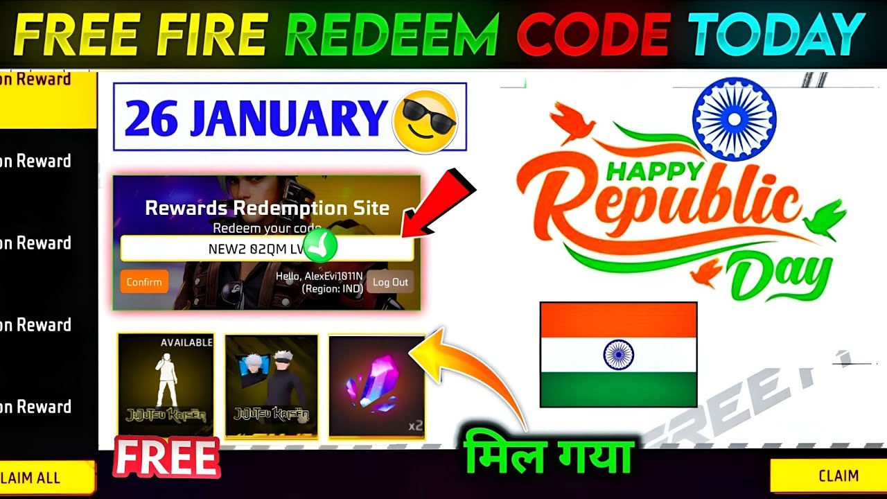 FREE FIRE REDEEM CODE TODAY 26 JANUARY |FF REWARDS REDEEM CODE | FF REDEEM CODE TODAY 26 JANUARY