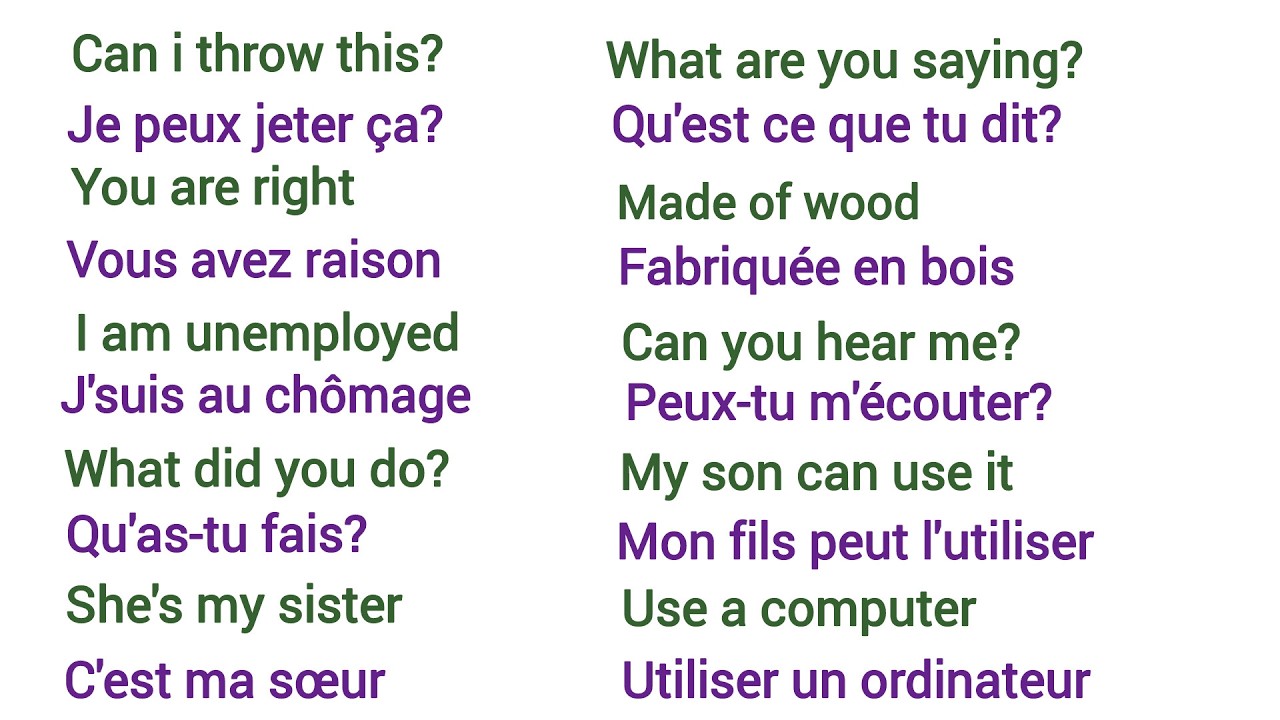 J'ai appris ces phrases,  j'ai parler l'Anglais couramment || I learn these, phrases I speak English