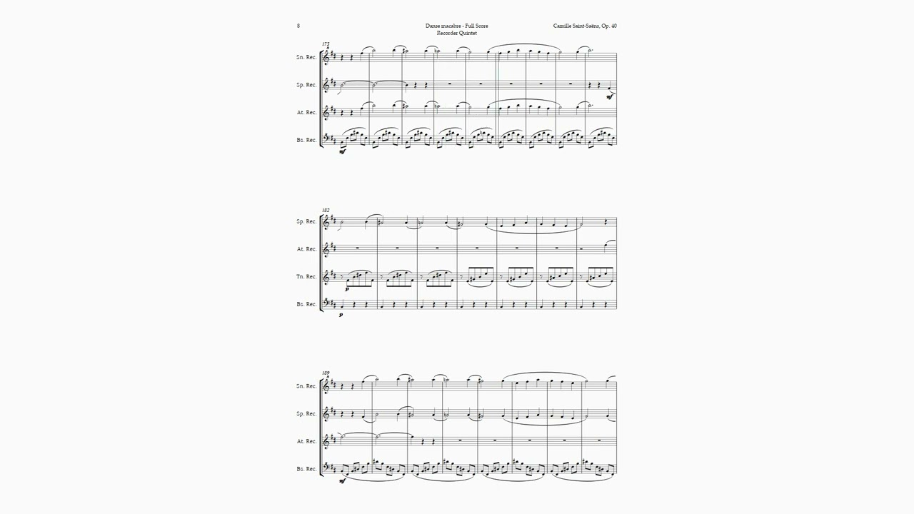Danse Macabre by Camille Saint-Saens for Recorder Quintet | SHEET MUSIC