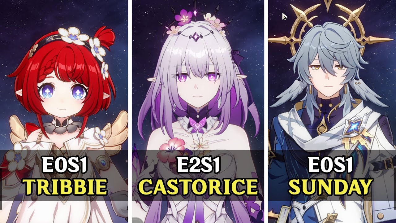 Castorice E2S1 with Sunday E0S1, Tribbie E0S1 & RMC E6S1 | Support Comparison - Honkai: Star Rail