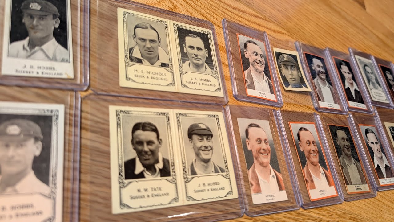 Pre-war Barratt & orange Godfrey Phillips cricket cards: Jack Hobbs, Herbert Sutcliffe, Duleepsinjhi