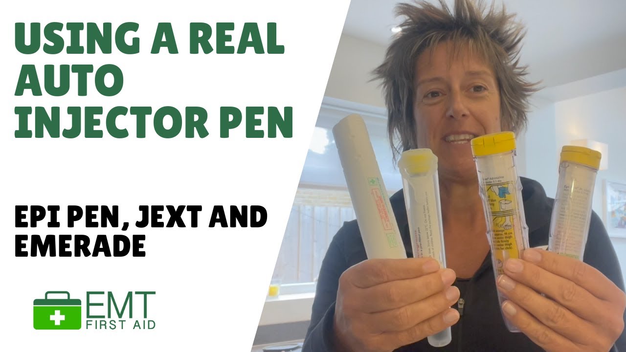 Using an auto injector pen on an orange (Epi Pen, Jext , Emerade) | EMT First Aid Training |