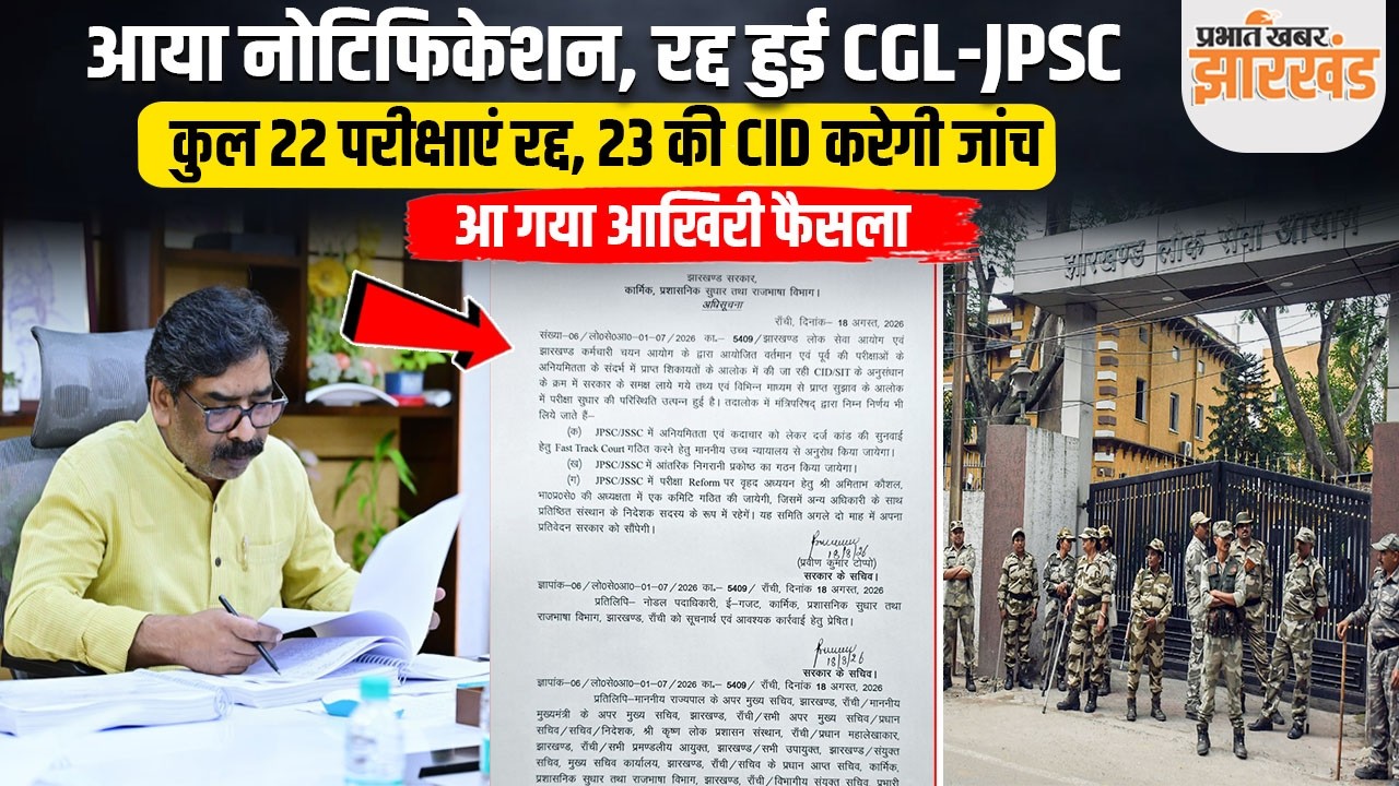 Jharkhand Student Protest : CGL-JPSC 11वीं-13वीं सहित 22 परीक्षाएं रद्द, देर रात नोटिफिकेशन जारी