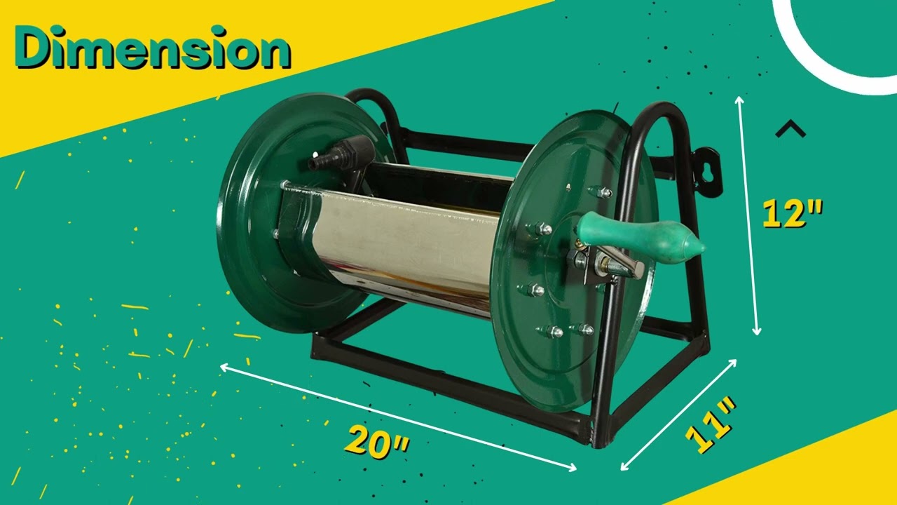 BTH Company Garden Hose Reel | Wall Mounted Steel Water Pipe Reel with Adjustable Arm (Green)