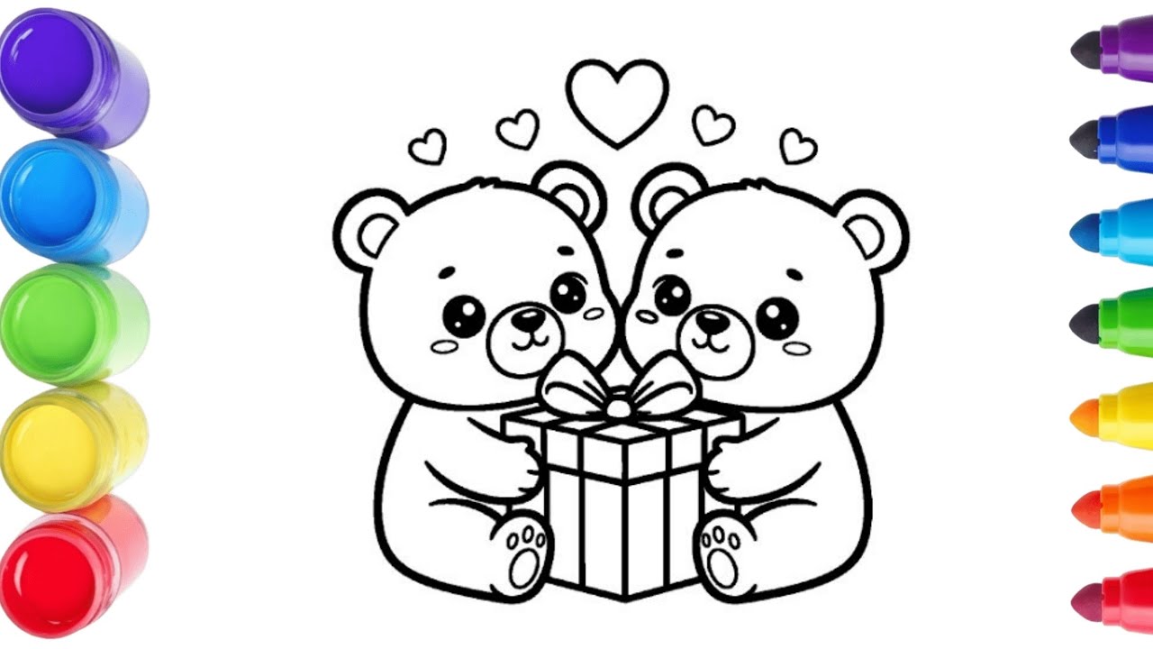 Cute Bear Coloring Page | Easy Two Bears Coloring for Kids