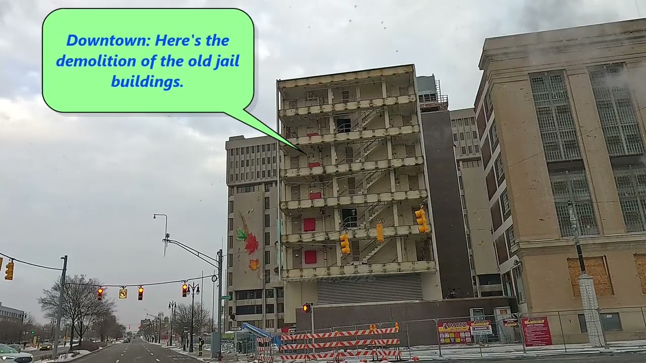New Detroit 2026 Demolitions: Southwest Hospital For Future DCFC Soccer Stadium. Old Jail Buildings.