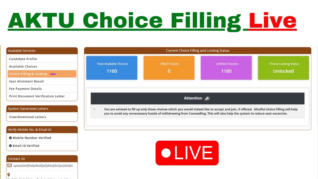 AKTU Choice Filling - LIVE🔴 | UPTAC Choice Filling Pfd | College Saathi