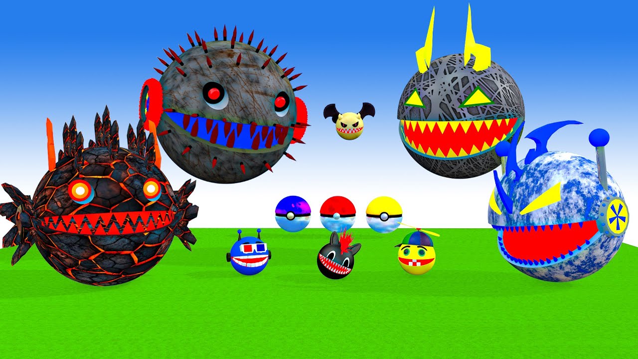 MS PACMAN & NEW RED PACMAN VS TWO YELLOW MONSTER PACMAN FIGHTING IN POKEMON #2025