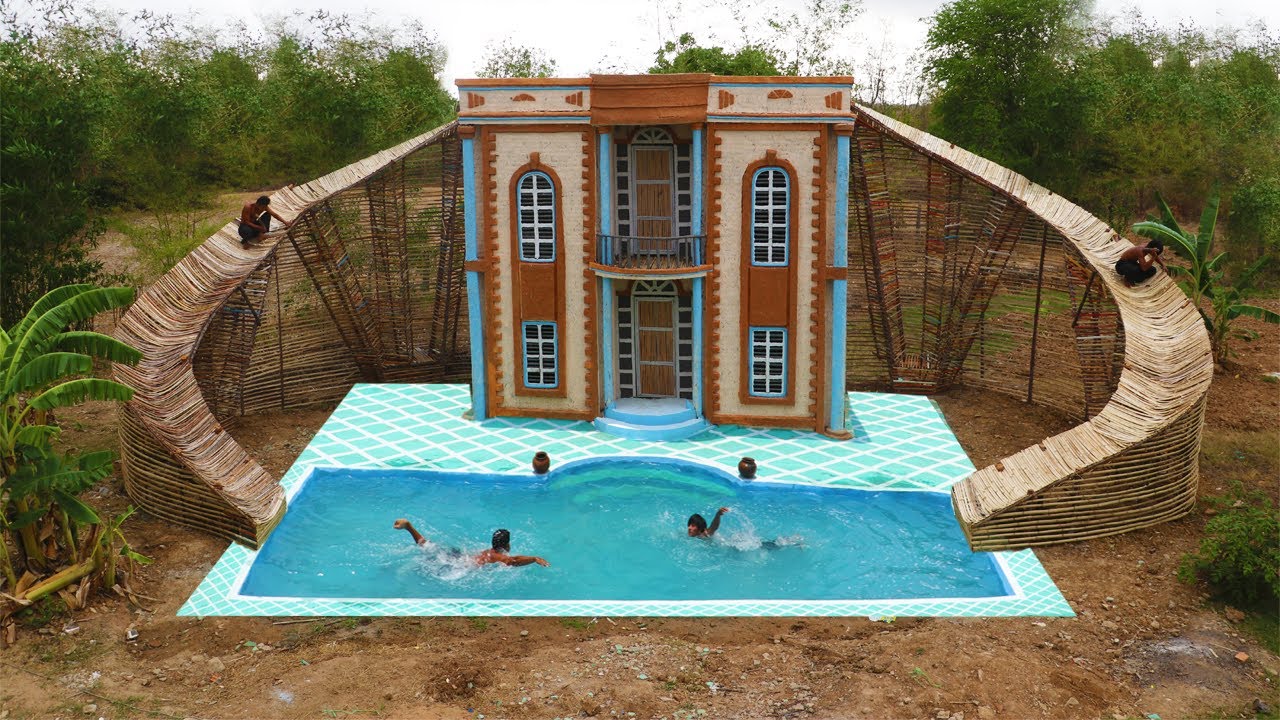 Build Most Amazing Twin Modern Water Slide Around Beautiful Classical Villa Into Pool [part 1]