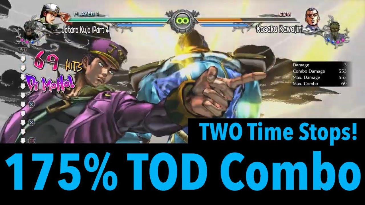 1,749 Damage Part 4 Jotaro Double Time Stop TOD Combo | All Star Battle R