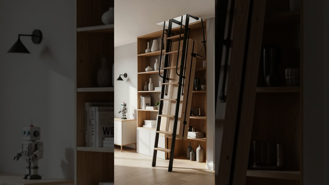 Folding attic ladder project. Stairs hidden save space smart design 