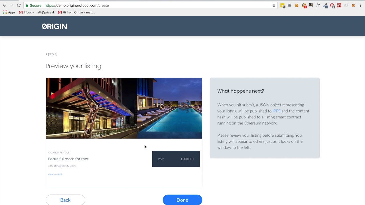 Origin Demo DApp