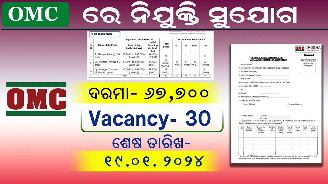 OMC New Job 2024. Salary- 67,000. Both Male and Female apply this job. Odisha latest job. omm update