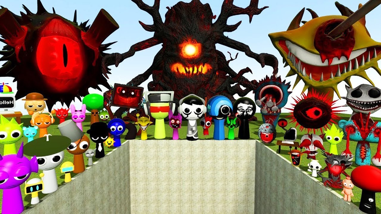 DESTROY SPRUNKI MR SUN MOON TREE FUN COMPUTER ALL PHASE in DEEP HOLE (Garry's Mod Sandbox)