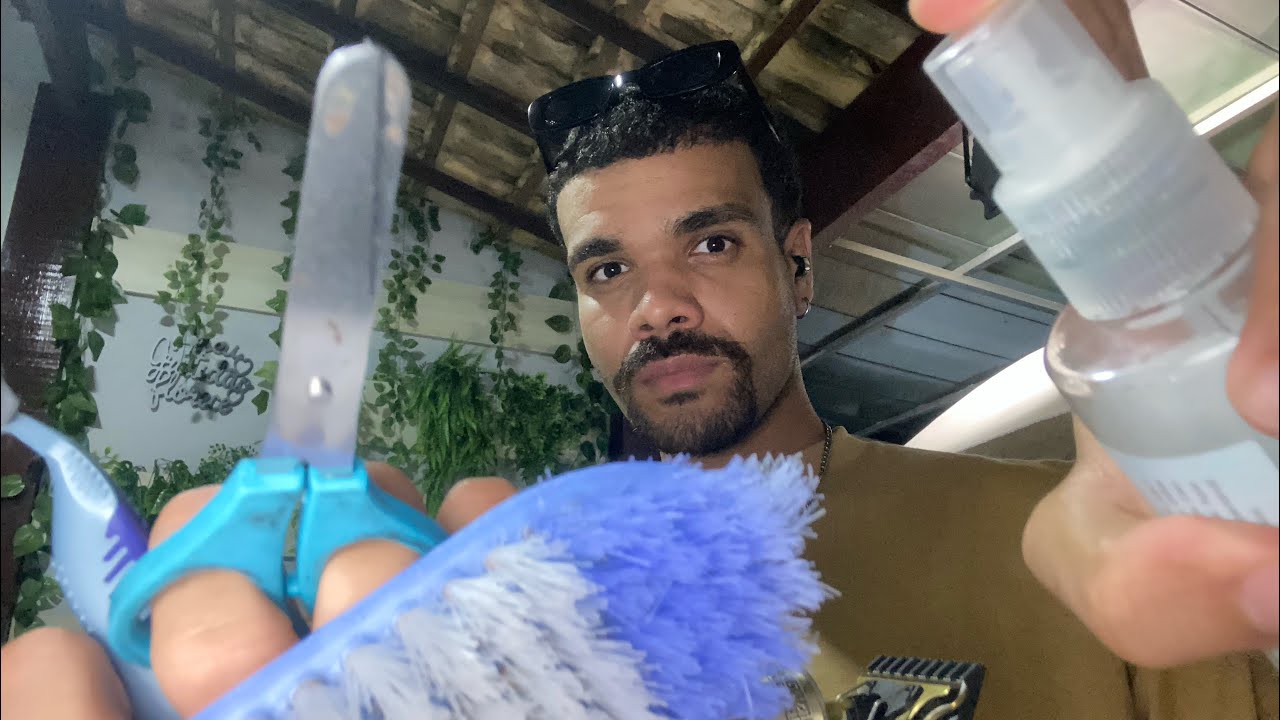 ASMR BARBER SHOP 💈(Corte, Cafuné, Sobrancelha, Barba, Massagem no Rosto, Pezinho, Borrifador).