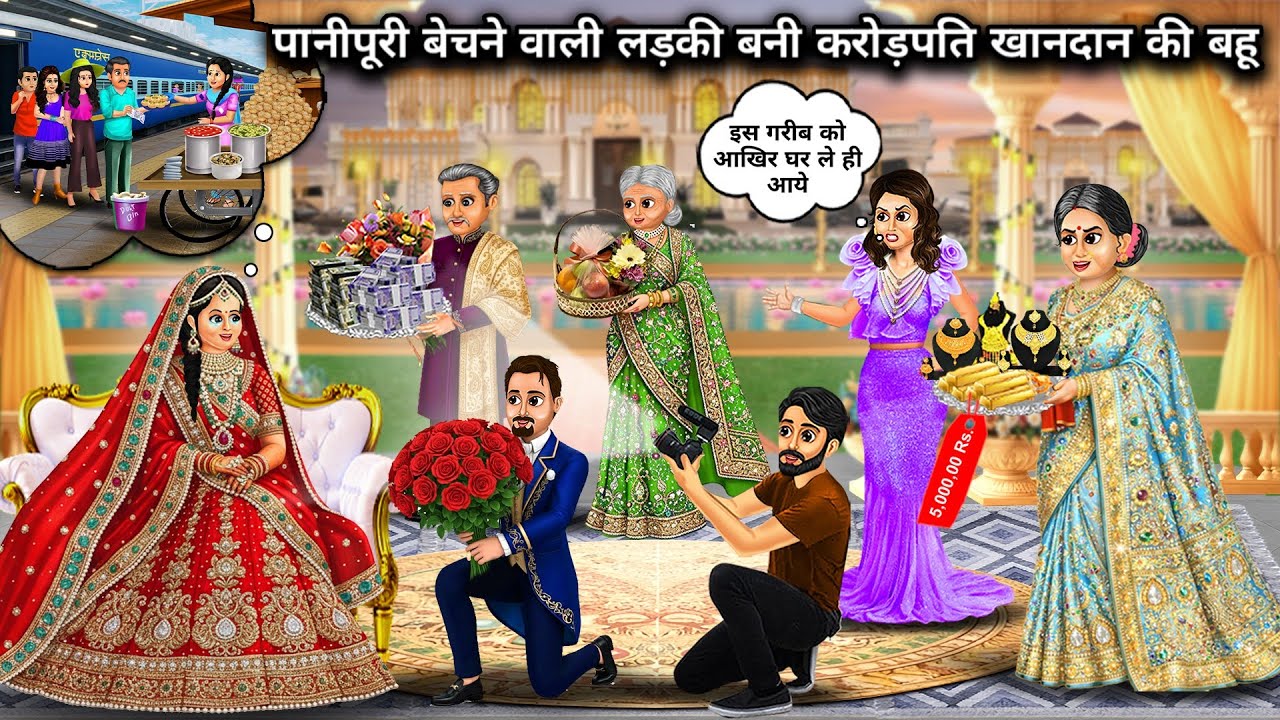 रेलवे स्टेशन पर पानीपूरी बेचने वाली लड़की बनी करोड़पति खानदान की बहू || Cartoon Videos || Vendor to 