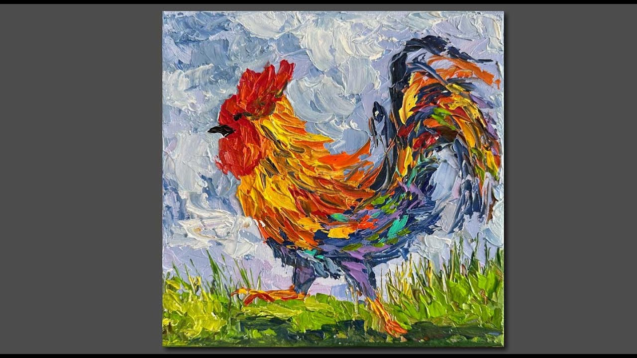 acrylic Painting techniques / Palette knife painting rooster
