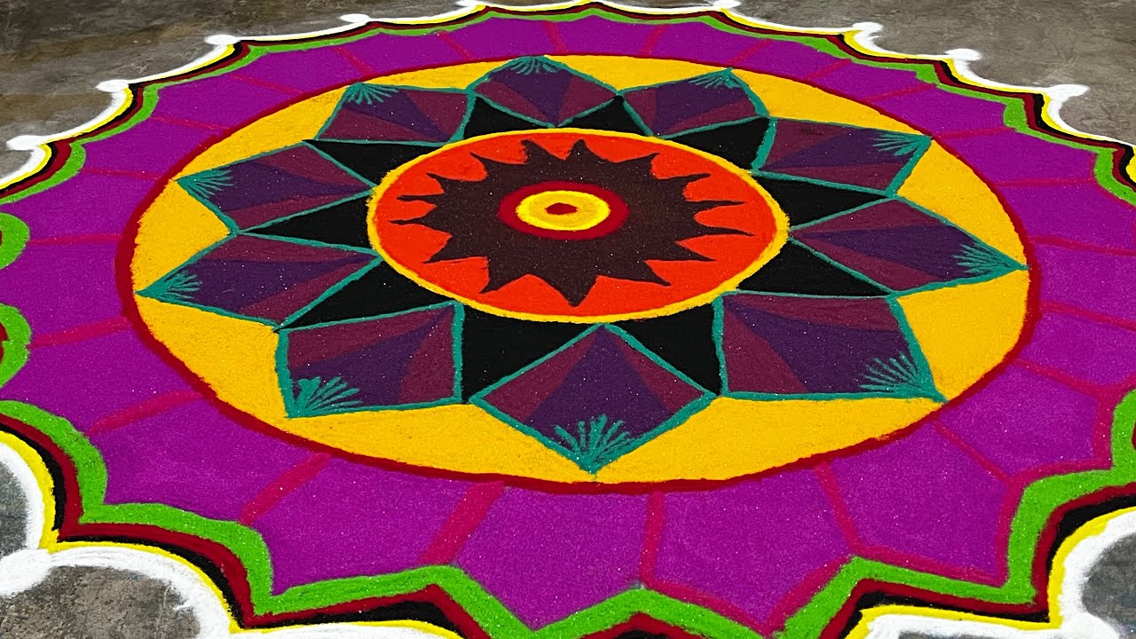 Colourful rangoli design🌺#creative #art #muggulu #rangolidesigns #viral #trending 