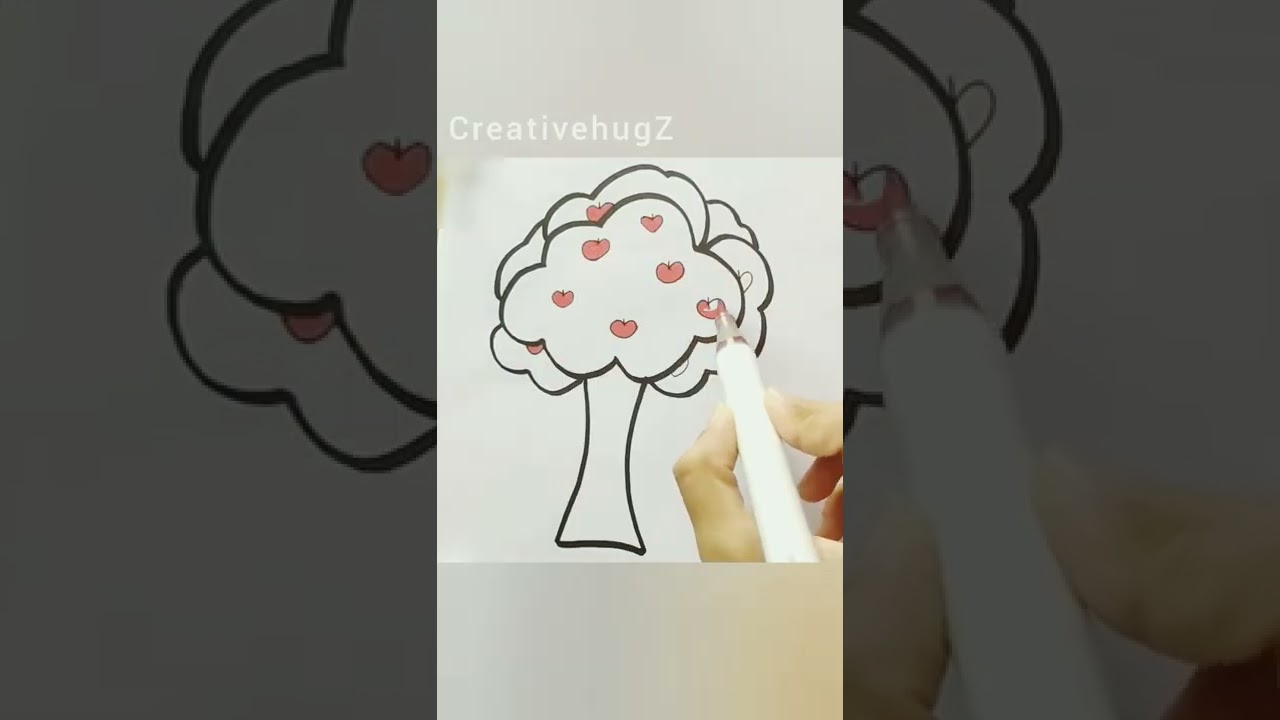 Apple tree drawing 🍎🌳 | How to draw an apple tree #apple #tree #drawing #satisfying #shorts