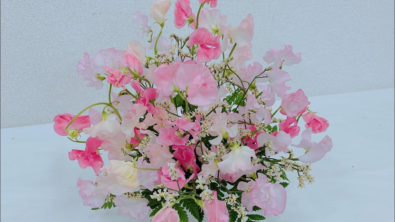 花束通信単発レッスン〜ピンク色の可愛いスイトピーの花束&フラワーアレンジメントを作ろう