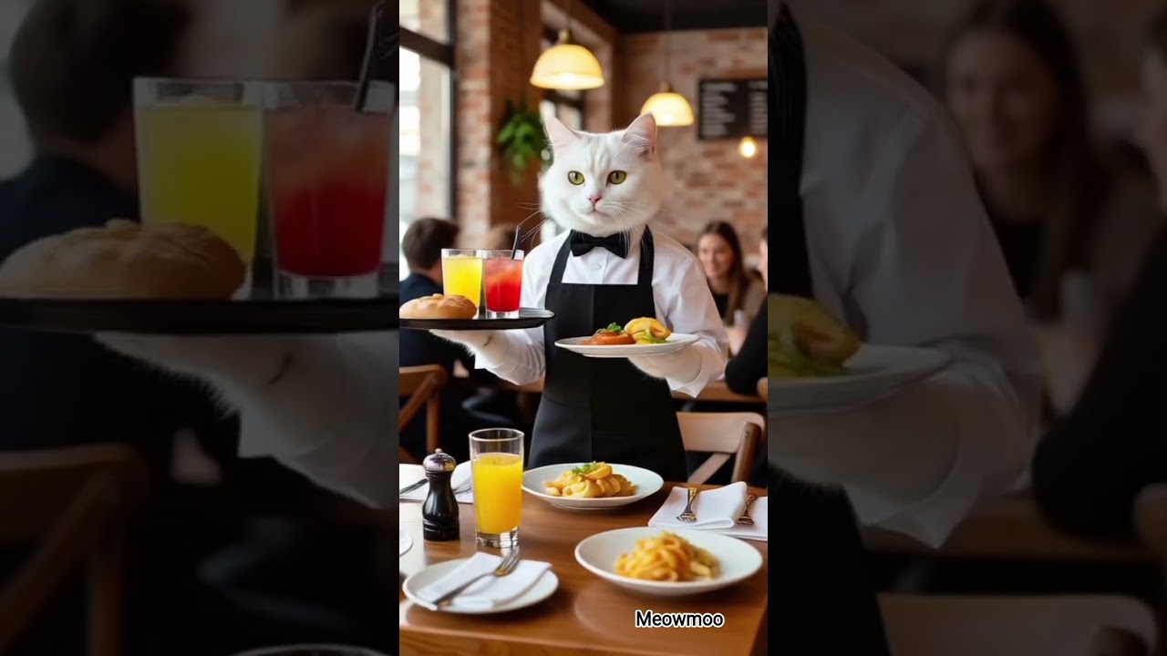 Cute Waiter Cat Cleaning Table 🐾🍽️ | Funny Restaurant