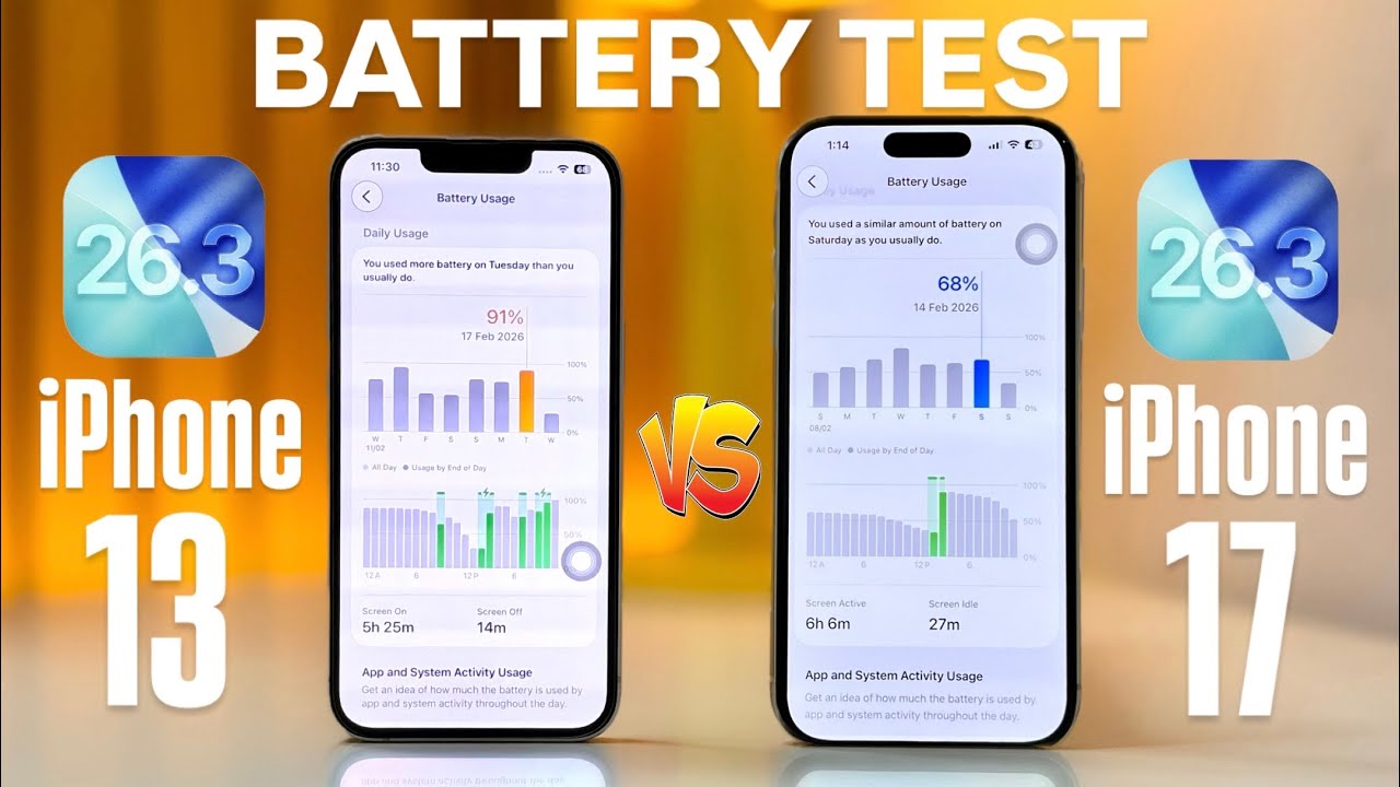 iOS 26.3 Battery Test on iPhone 13 vs iPhone 17 – SHOCKING Difference! 🔋😱