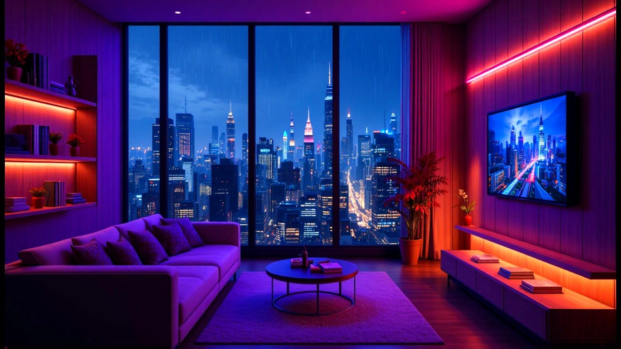 Rainy Night Gamer Room 🌃 Chill Lofi Beats for Study & Deep Sleep