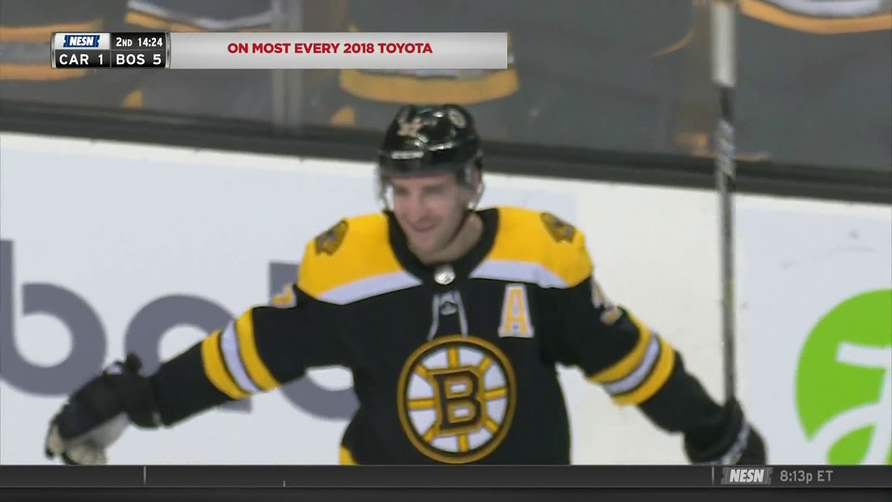 Patrice Bergeron 4 goals, assist vs Carolina 1/6/18