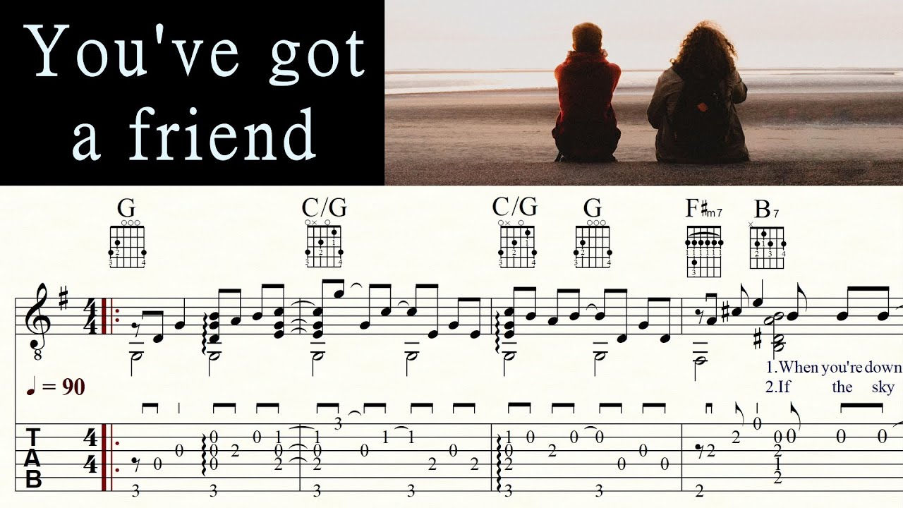 YOU'VE GOT A FRIEND | CAROLE KING | JAMES TAYLOR | Acoustic Guitar Tutorial | Sheet Music & TAB