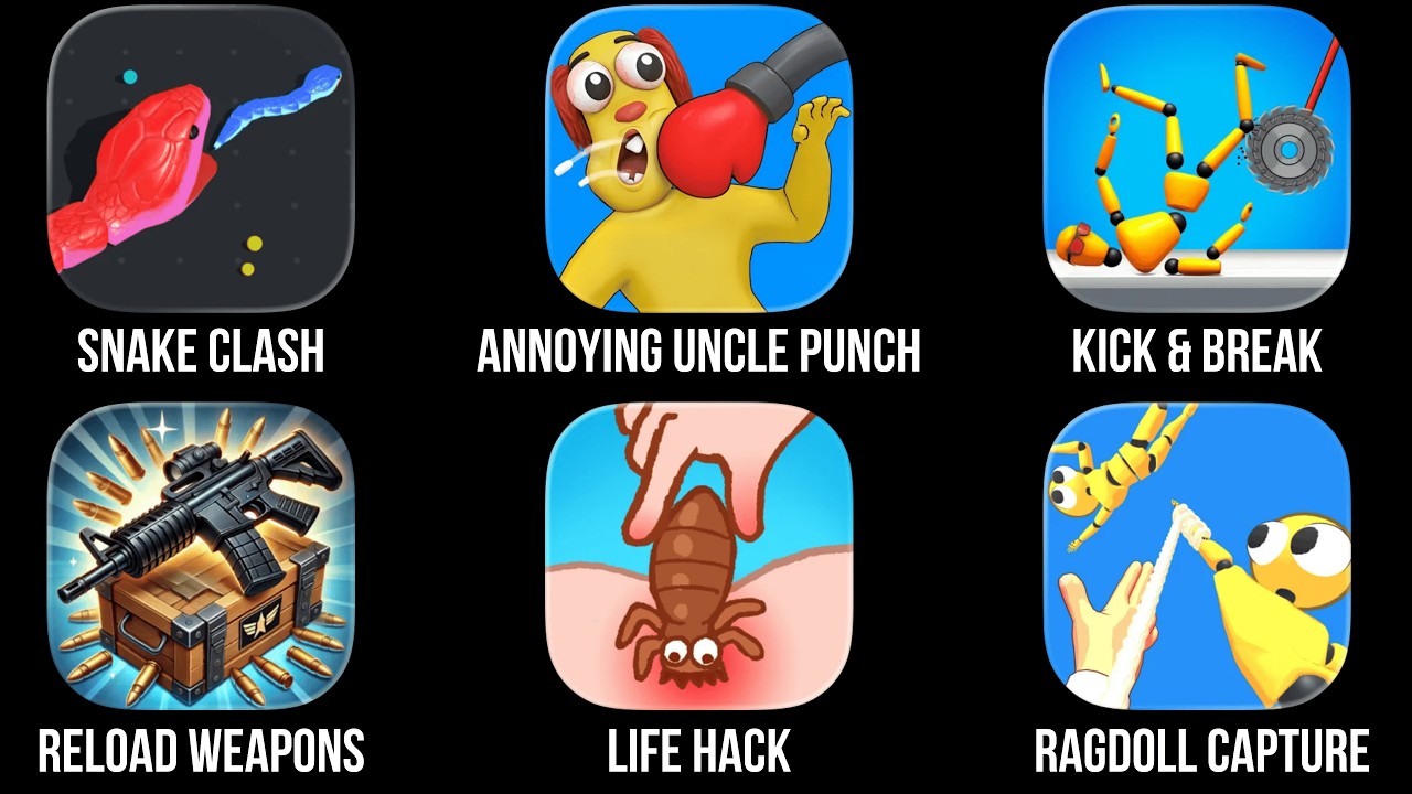 Snake Clash, Annoying Uncle Punch, Kick & Break, Reload Weapons, Life Hack, Ragdoll Capture