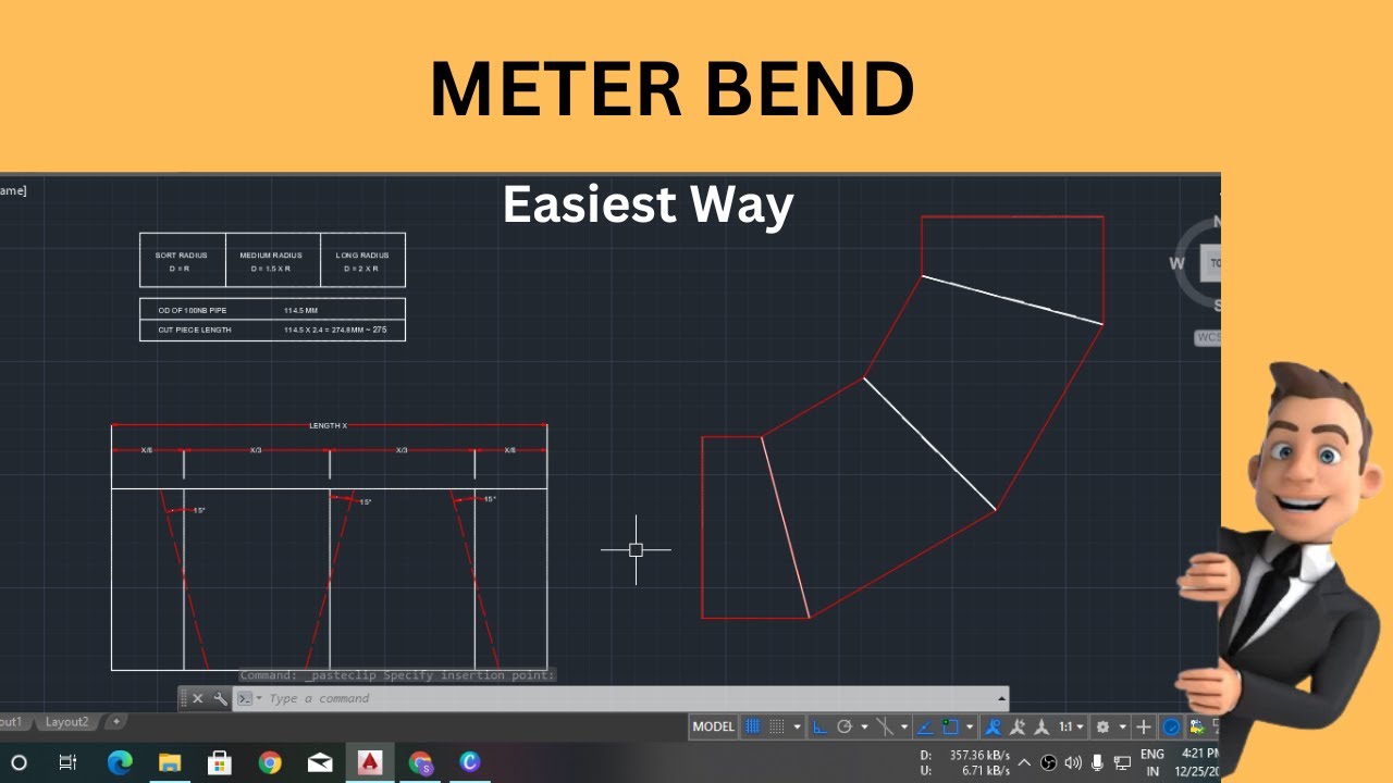 Meter Bend, pipe bend Advance Autocad drawing, AutoCAD professional drawing