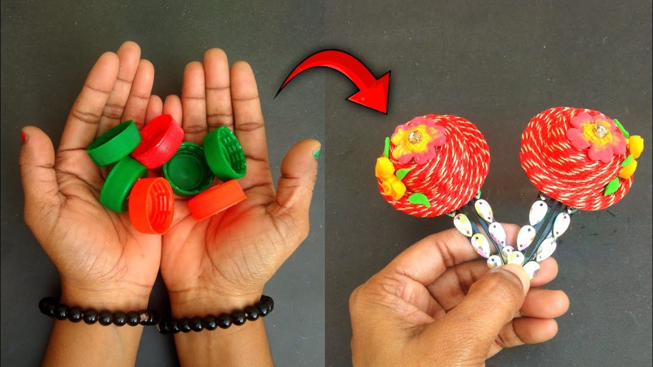 Easy Diy Plastic Bottle Cap Hair Clips Making | How to make a mini hat | bottle cap recycling ideas
