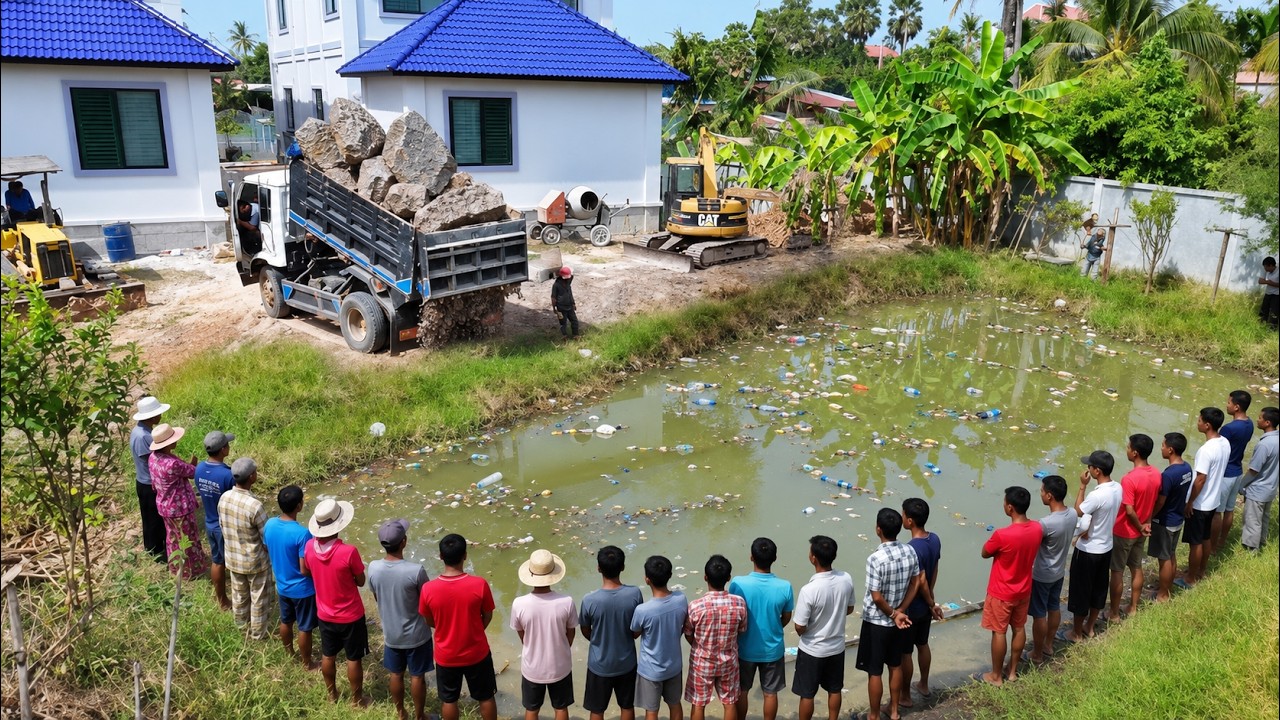 Complete100% Small Project! Delete Small POND In The Back Twin Villa by Dozer Pushing, Dump Truck Po