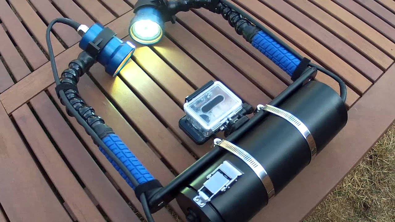 Dual underwater LED video Lights for GoPro and other cameras.