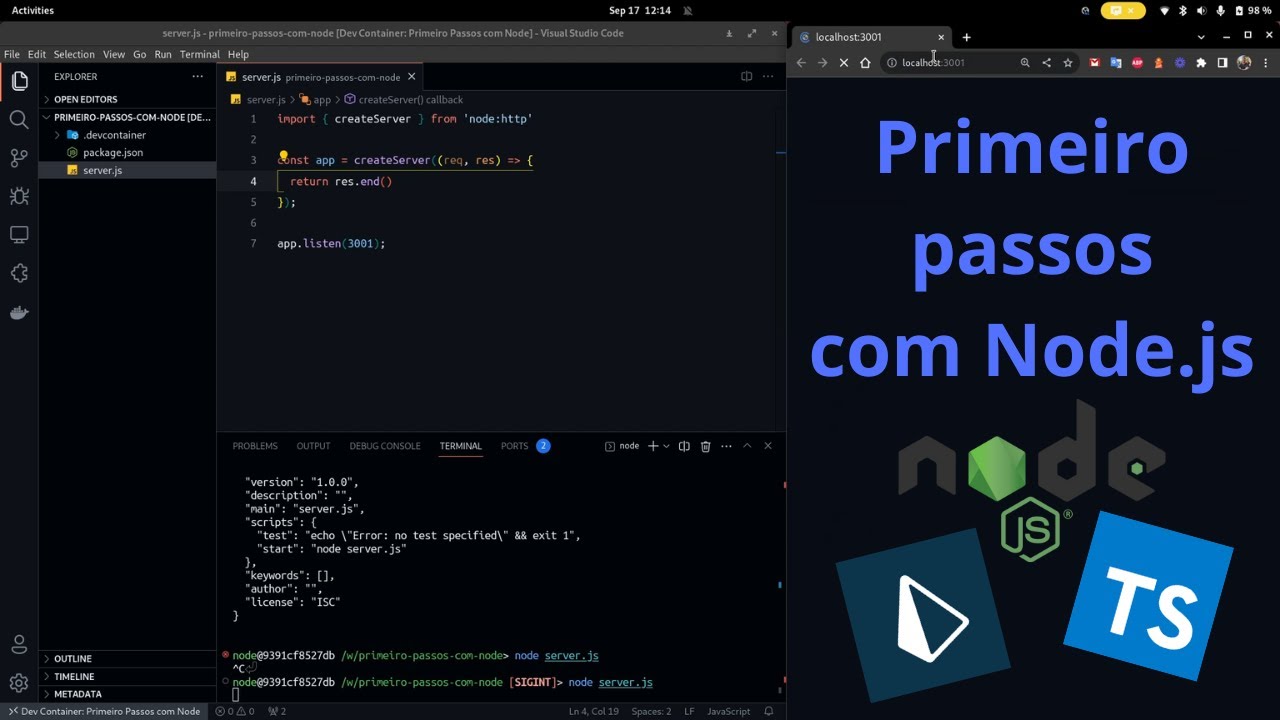 Primeiros passos com Node.js (TypeScript, SQLite, Prisma)