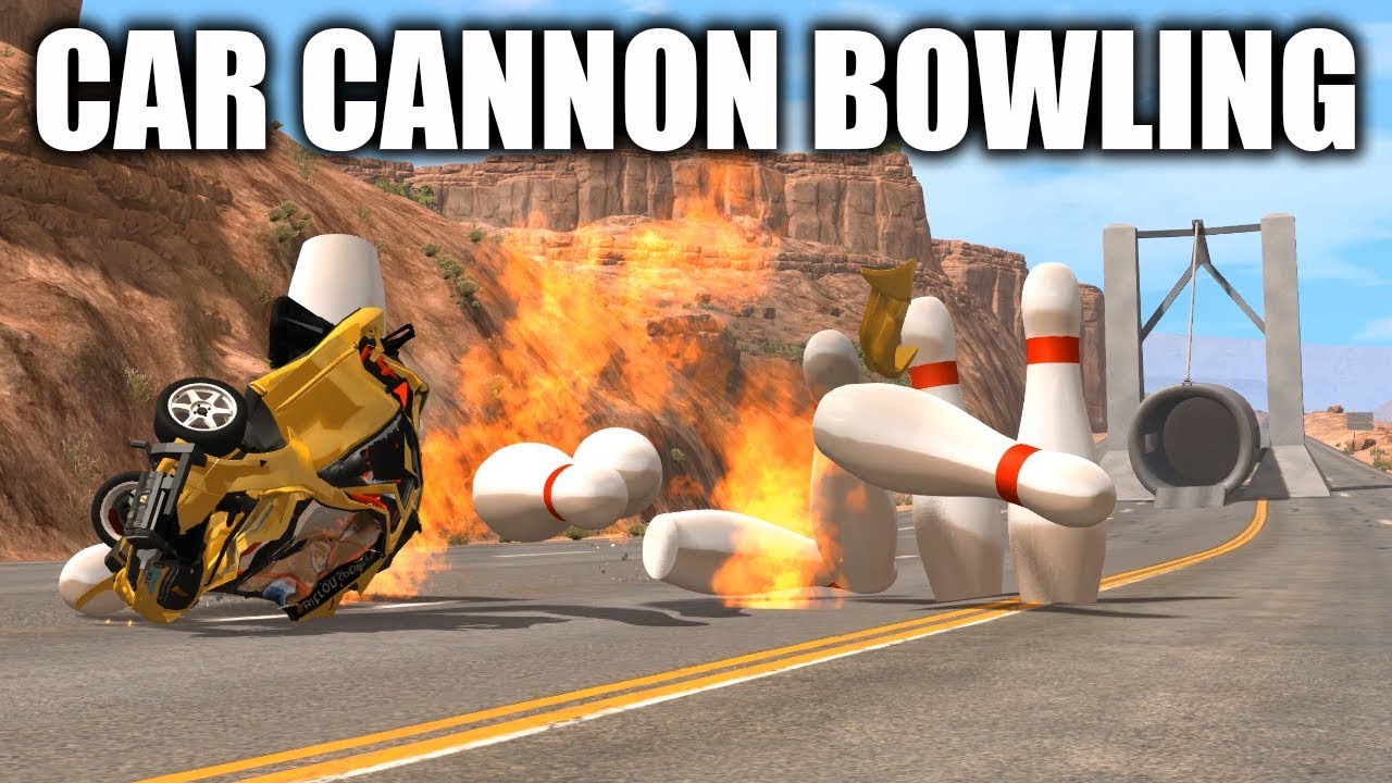 BeamNG CAR CANNON BOWLING - BeamNG Crashes - CrashSym
