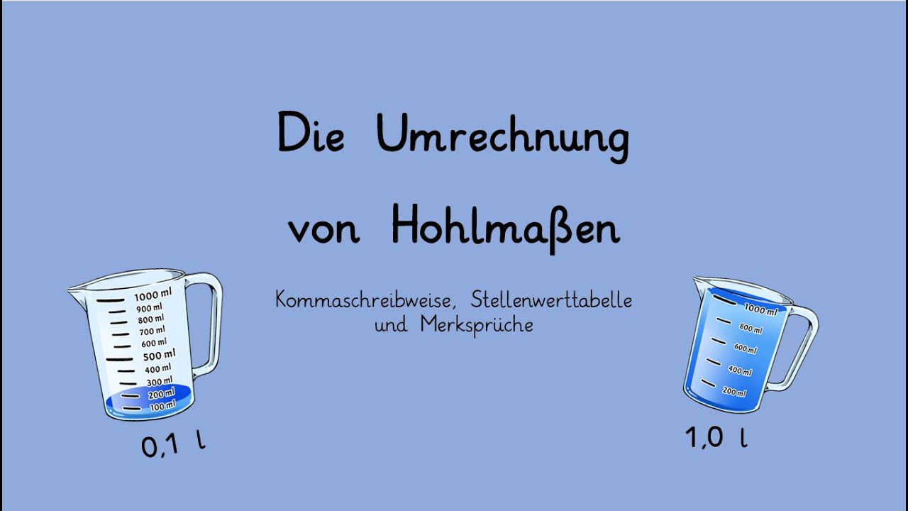 Erklärvideo zum Umrechnen von Hohlmaßen (Kommaschreibweise, Liter, Milliliter)