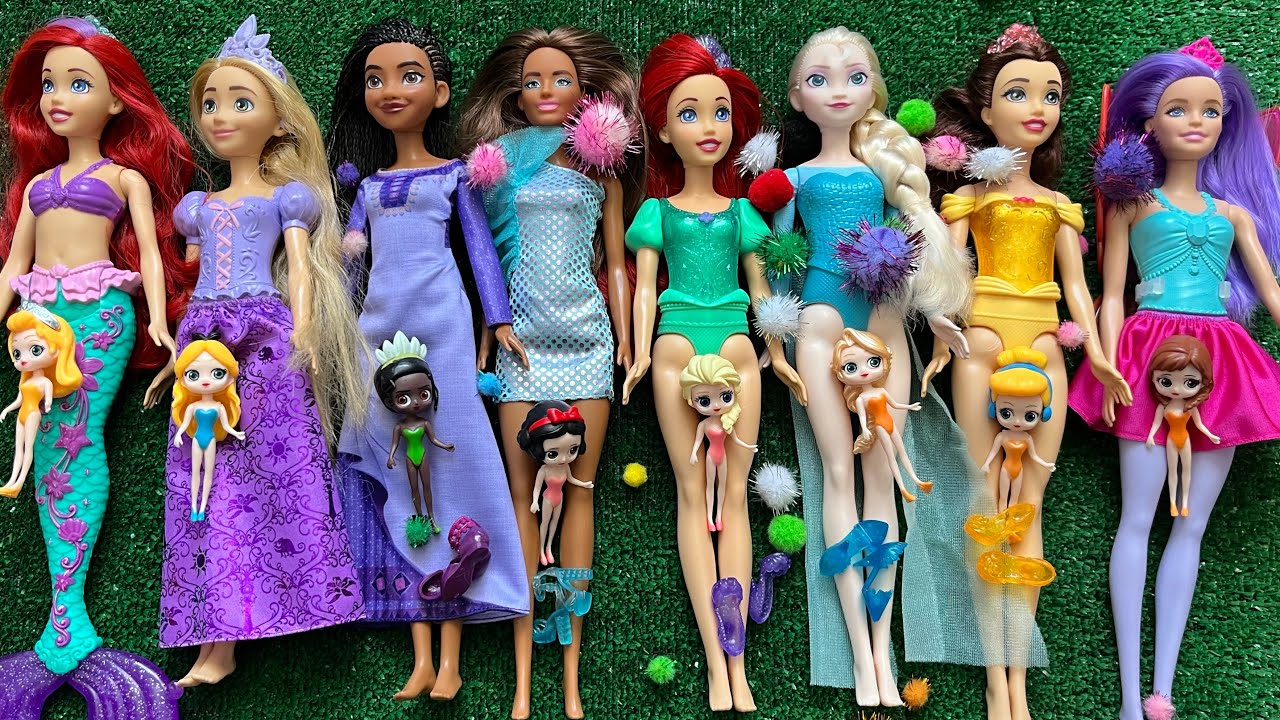 ASMR Most Popular Disney Princess Mattel Dolls   lots of colorful rainbow Dresses   unpacking toys