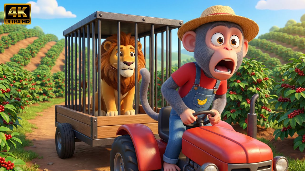 Monkey WCG’s Chaotic Coffee Harvest! Smart Tractor Move Against a Lion ☕🦁🚜