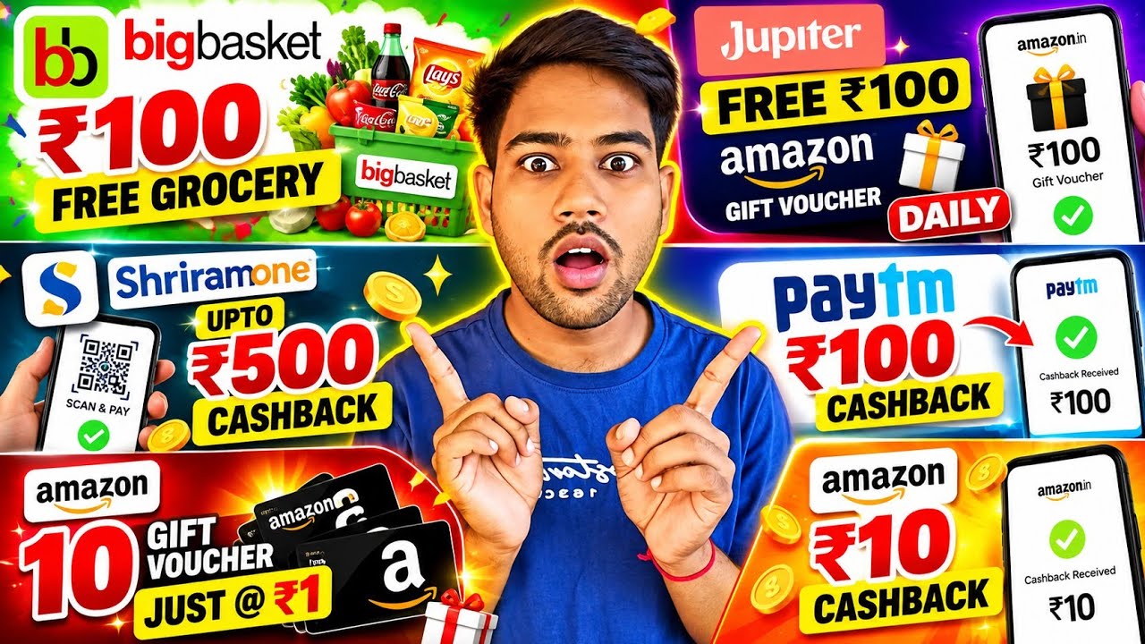 🔥 ₹100 FREE Grocery + ₹100 Amazon + ₹500 Cashback 😱 | ₹10 Gift Voucher @ ₹1 🎁 | 7