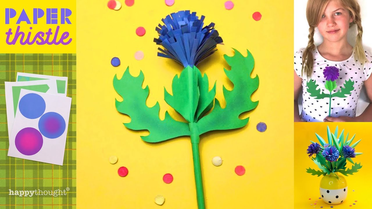 DIY 3D paper thistle flower. Instantly download DIY printable thistle flower template • Happythought
