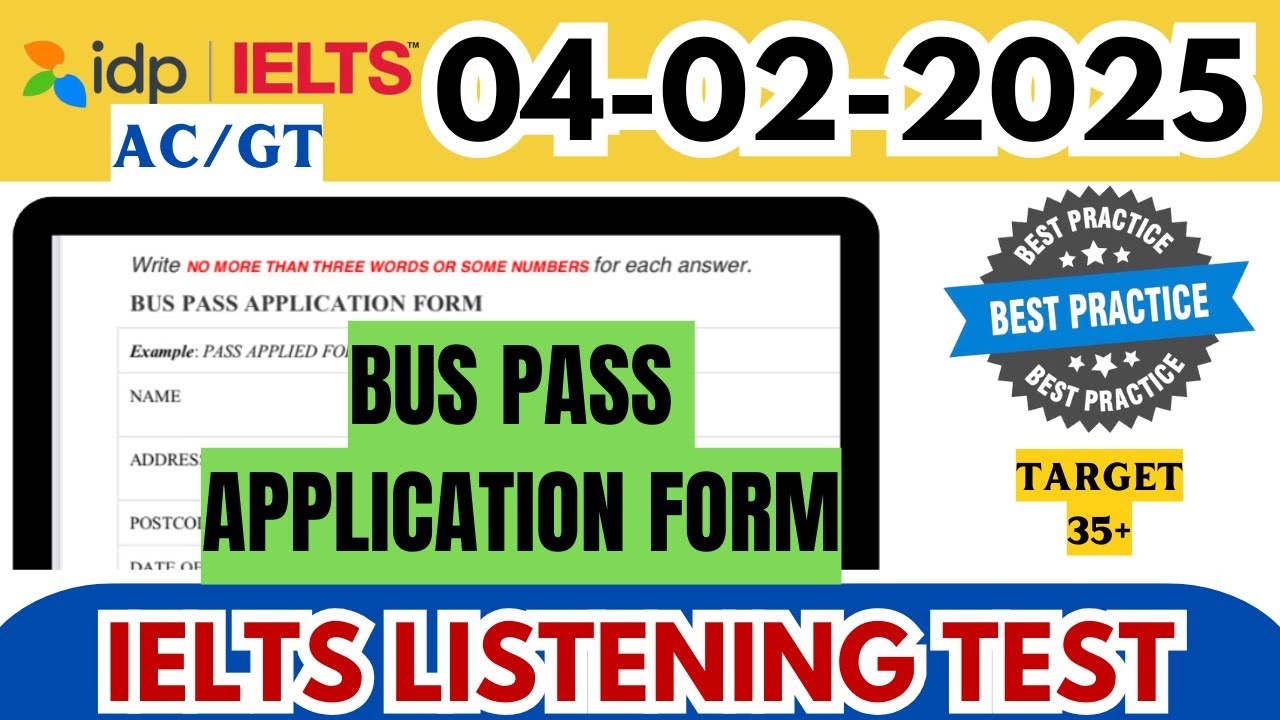 IELTS Listening Test | Bus Pass Application Form | With Answers |AC/GT #ieltswithgic #ieltslistening