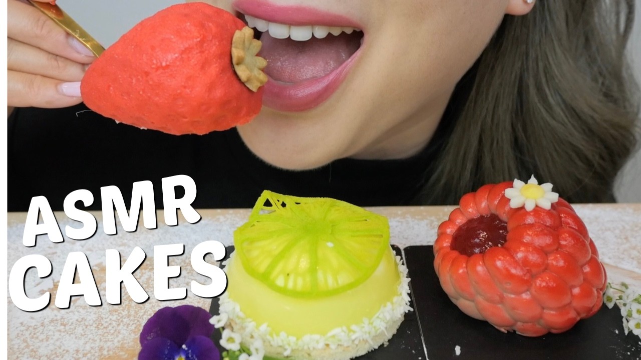 ASMR *Strawberry, Lime and Raspberry Mousse Cakes Soft Relaxing Eating Sounds | N.E Let's Eat